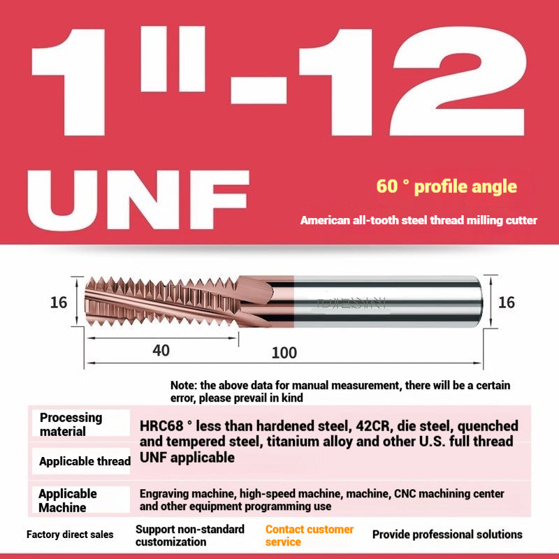 1116-65° high hard tungsten carbide thread milling cutter Long tooth full tooth alloy American thread milling cutter UNC UNF aluminum stainless steel Shandong Denso Pricision Tools Co.,Ltd.